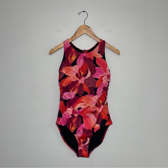 Athleta One-Piece Swimsuit Women's Size Medium Pink Floral Maldives High Neck‎ - Picture 2 of 11